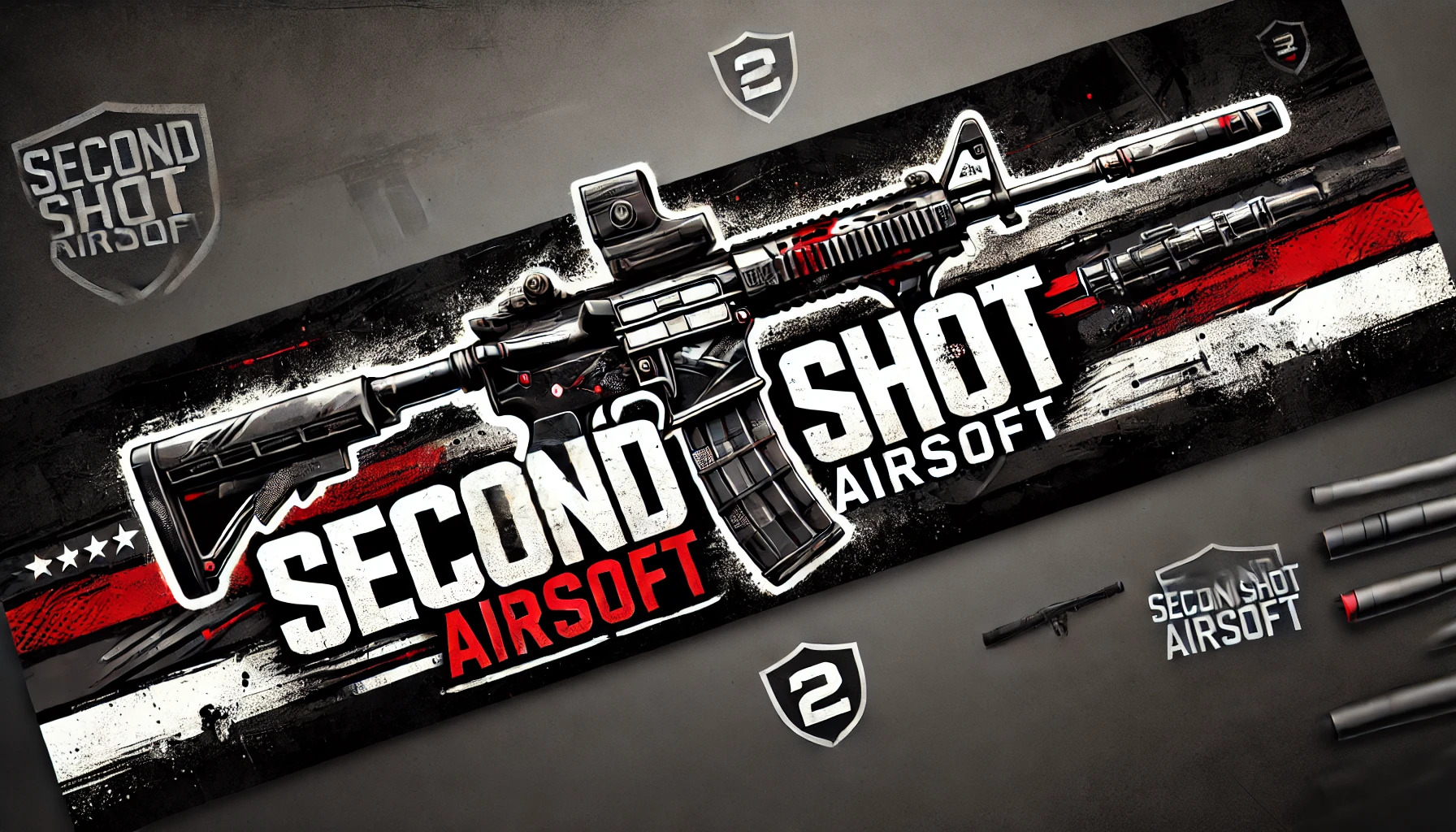 DALL·E 2025-03-21 10.52.12 - A professional banner for Second Shot Airsoft featuring bold black, white, and red colors, designed in a tactical and modern style. The banner shoul 6mmProShop 120 Round Pistol Mag Size Airsoft Universal BB Speed Loader (Color: Clear)